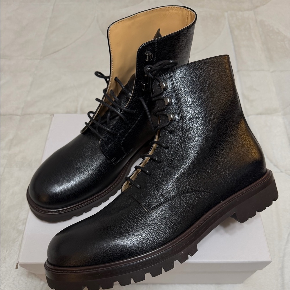 NEW! $1,650 Brunello Cucinelli Black Ankle Lace-Up Lug Sole Boots 45 12